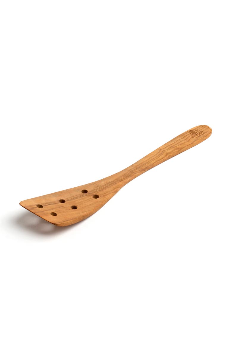 Handcrafted Olive Wood 13 Inch Curved Slotted Spatula, Alternate, color, Brown