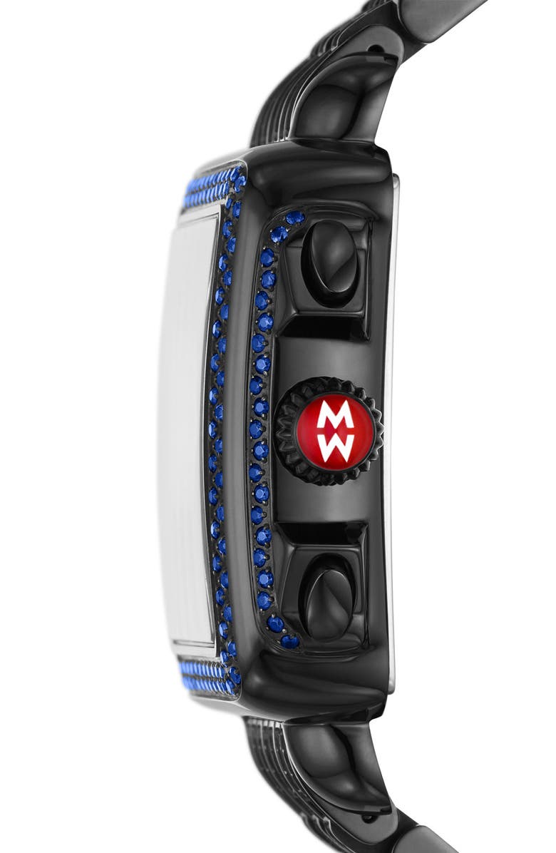 MICHELE Deco Noir Pavé Sapphire Chronograph Bracelet Watch, 33mm, Alternate, color, 