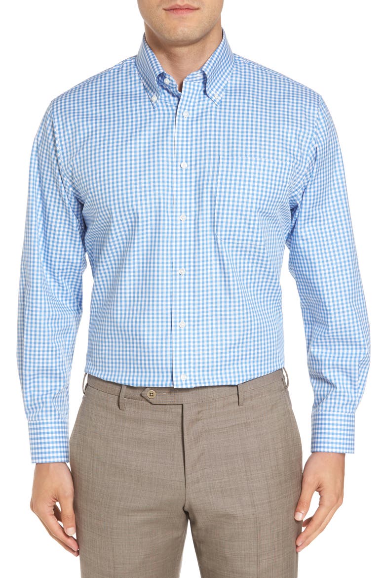 Men's Shop Traditional Fit Non-Iron Gingham Dress Shirt, Main, color, BLUE BELL