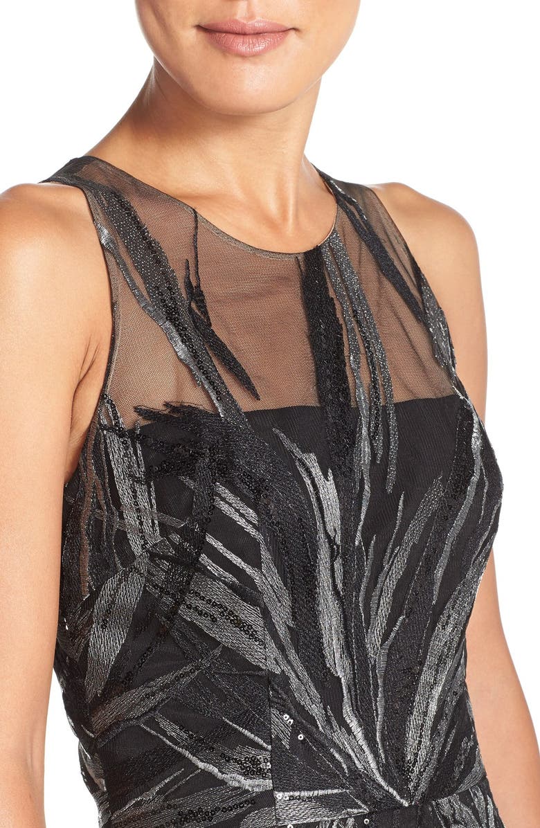 David Meister Sequin Embroidered Mesh Fit & Flare Gown, Alternate, color, 