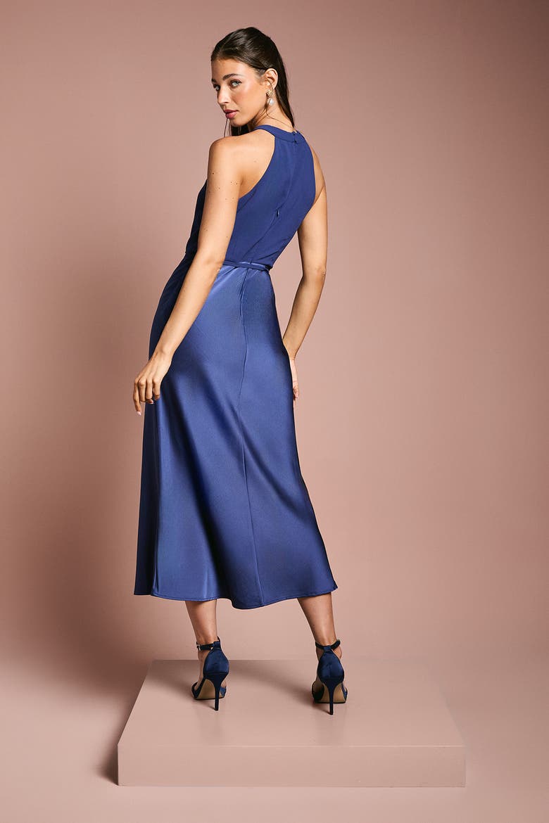 Satin Halter Neck Bridesmaid Dress, Alternate, color, Navy