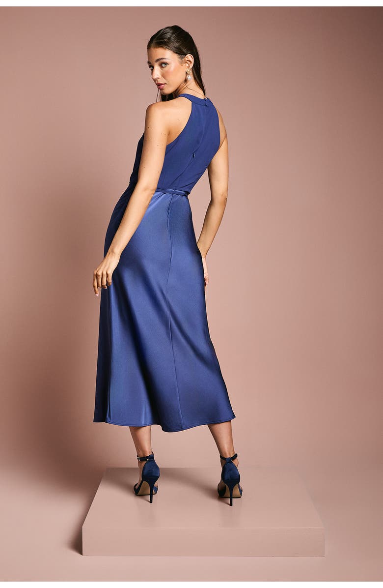 Oasis Satin Halter Neck Bridesmaid Dress, Alternate, color, Navy