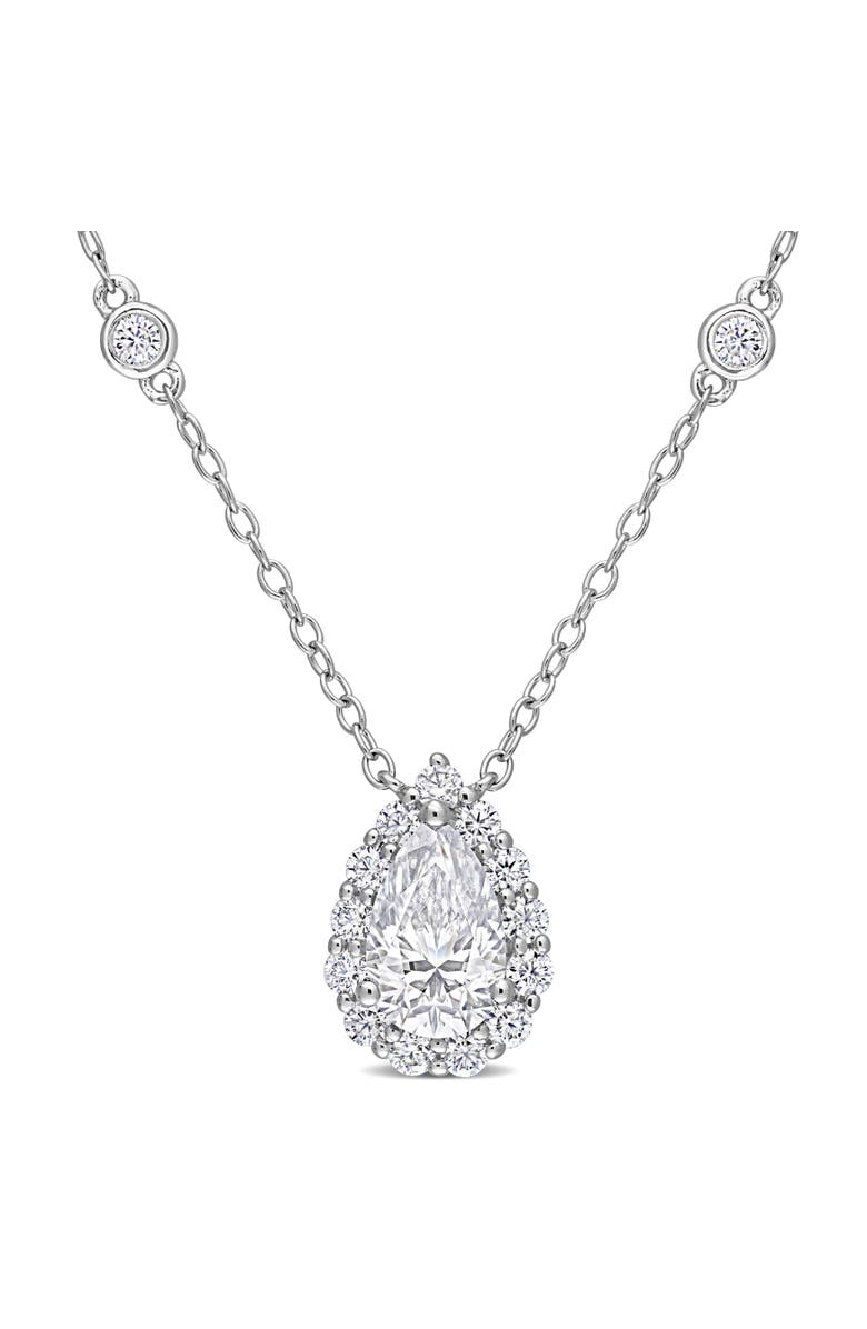 Julianna B. Moissanite Halo Pear Necklace, Main, color, Sterling Silver