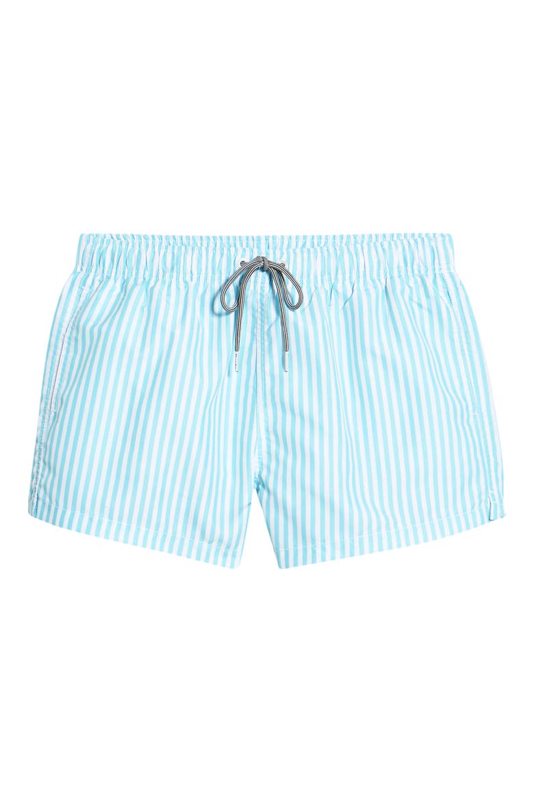 Deck Stripe Shortie Swim Trunks, Alternate, color, CORNFLOWER/ WHITE