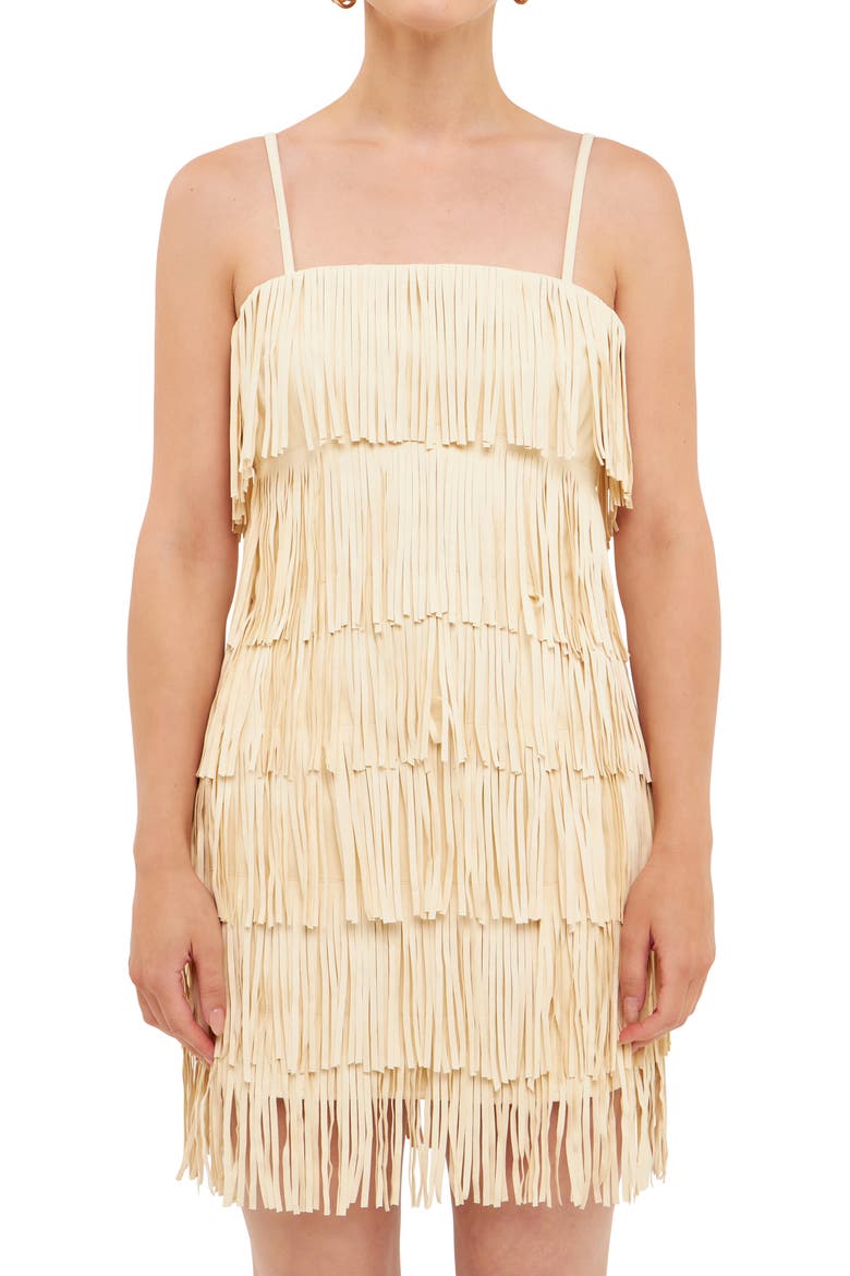 Fringe Faux Suede Minidress, Alternate, color, IVORY