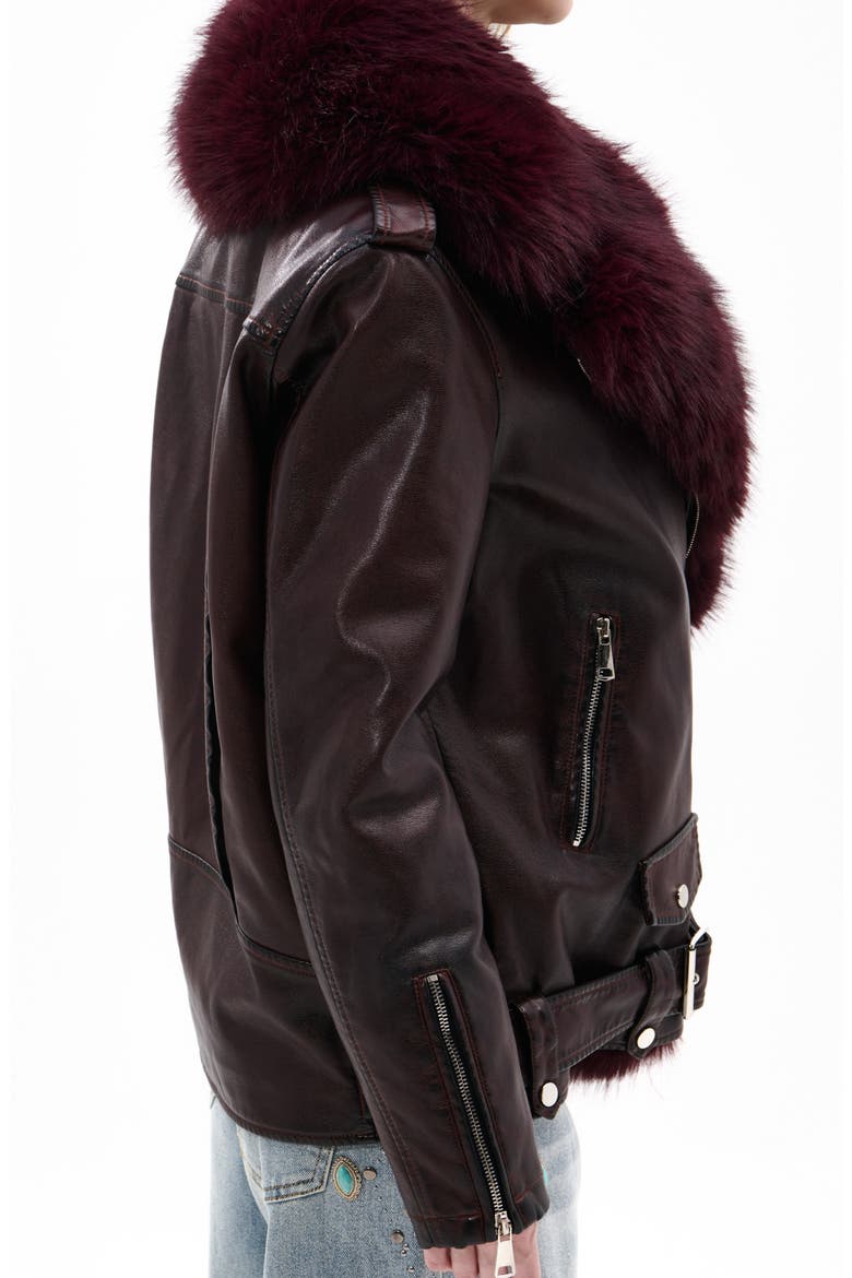 Aurelia Faux Leather Moto Jacket with Removable Faux Fur Collar, Alternate, color, BURGUNDY