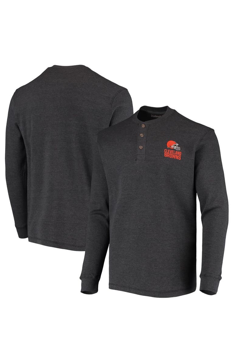 DUNBROOKE Men's Dunbrooke Charcoal Cleveland Browns Logo Maverick Thermal Henley Long Sleeve T-Shirt, Main, color, Charcoal