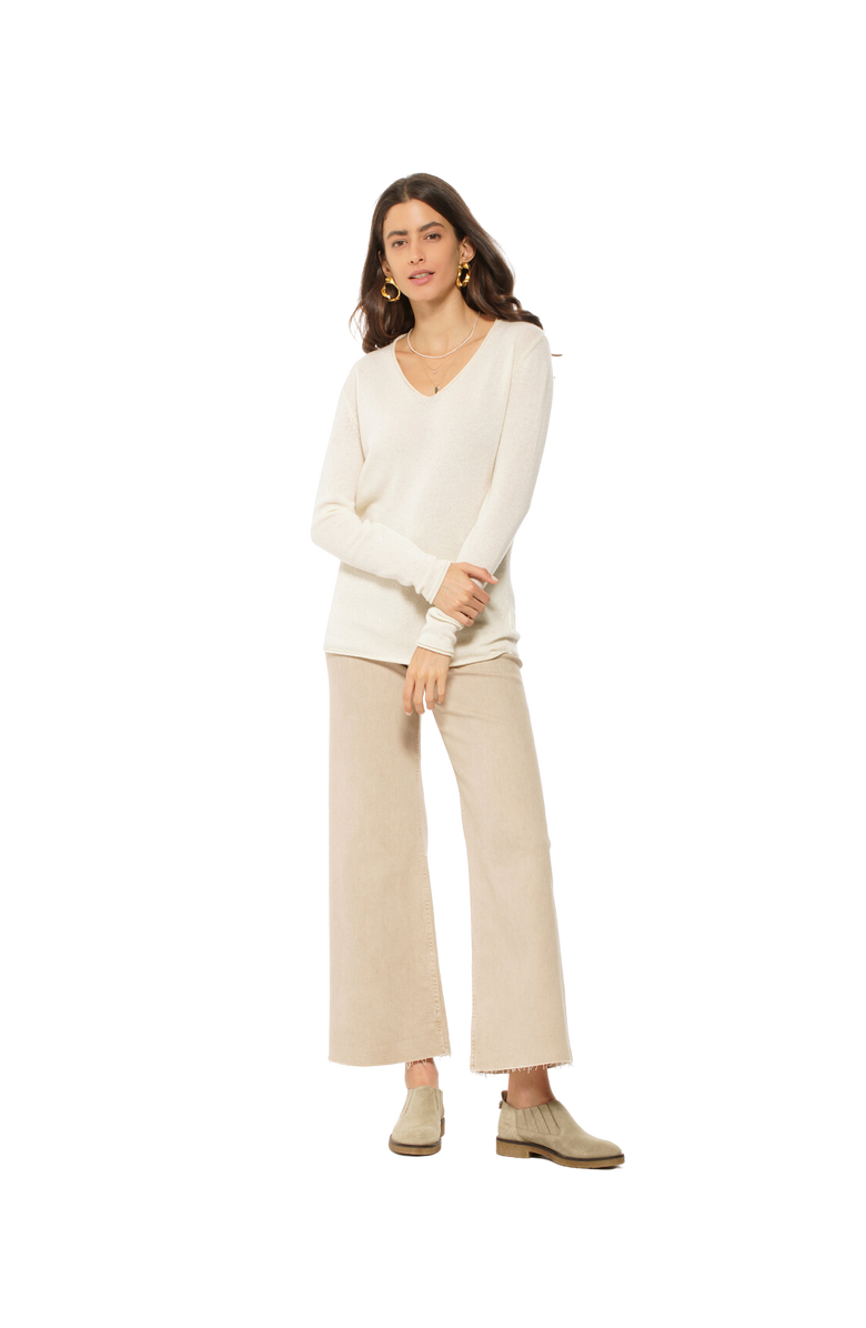Monticelli Cashmere Ultra-Light Cashmere V-Neck Sweater, Alternate, color, Milk White