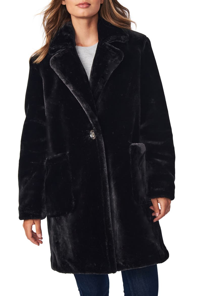 Smooth Faux Fur Long Coat, Main, color, BLACK