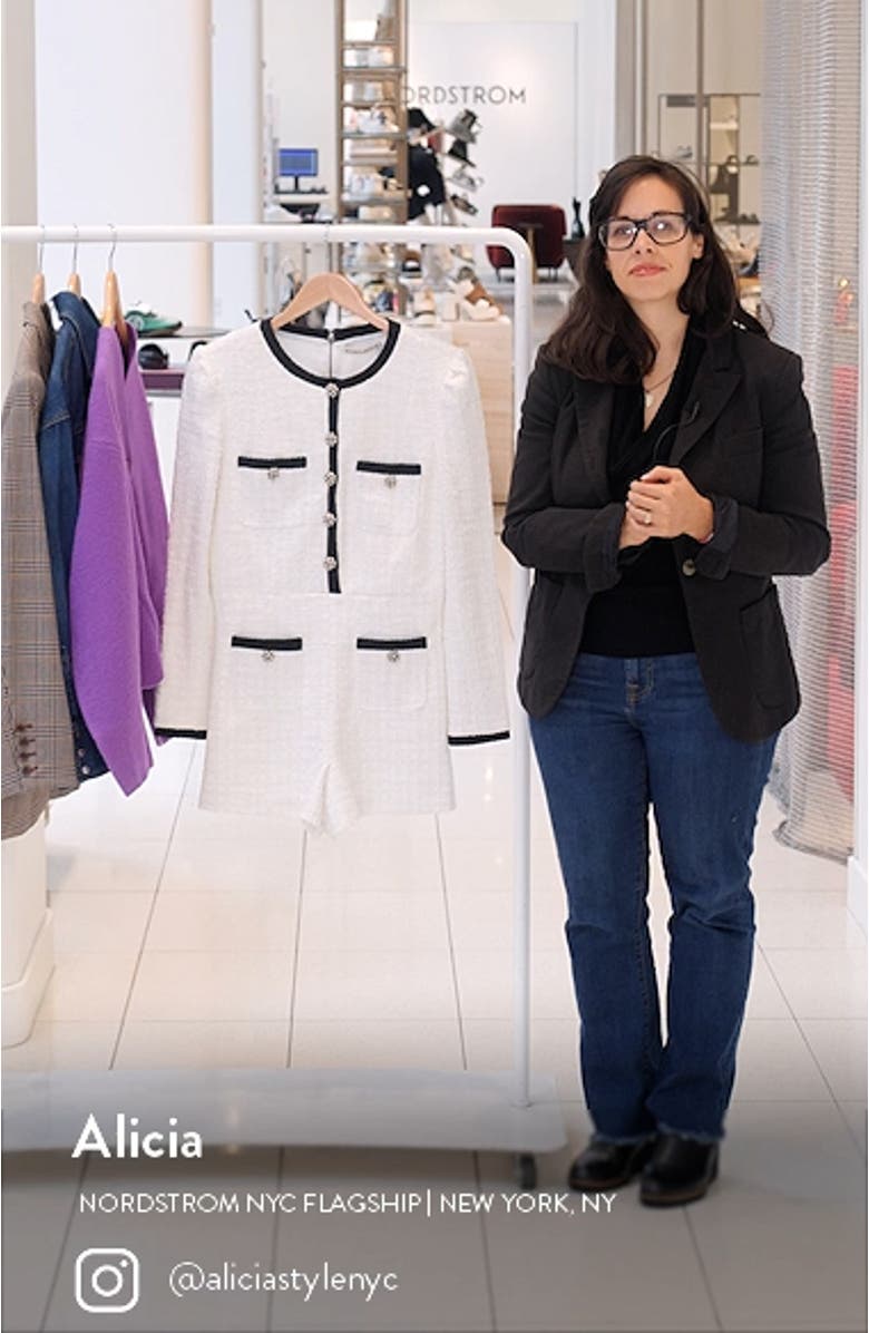 Shiloh Patch Pocket Long Sleeve Tweed Romper, sales video thumbnail