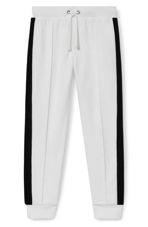 Reiss Kids' Larose Jr. Pintuck Velour Stripe Joggers In White/emerald Green