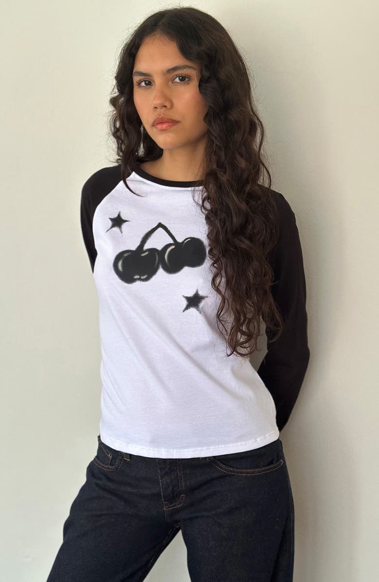 Motel Kyiato Black Cherry Cotton Graphic T-Shirt, Alternate, color, White And Black Cher