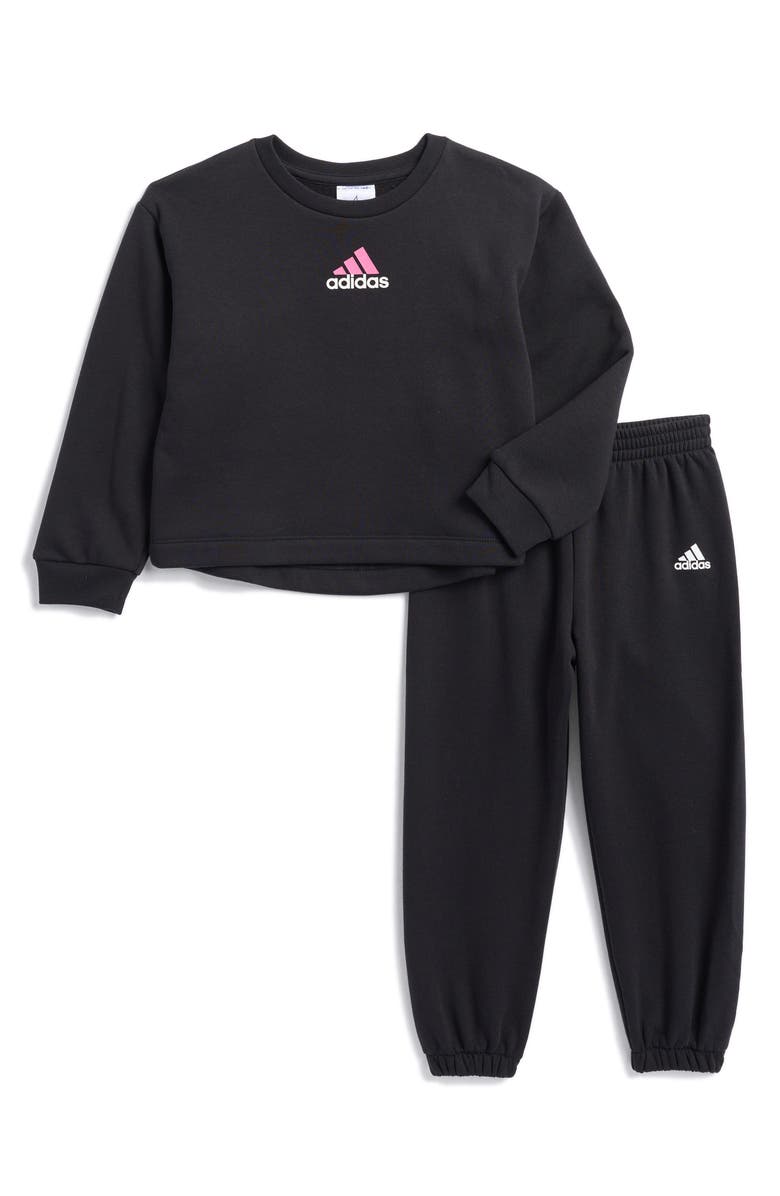 adidas Kids' Fleece Crewneck & Jogger Set, Main, color, Black
