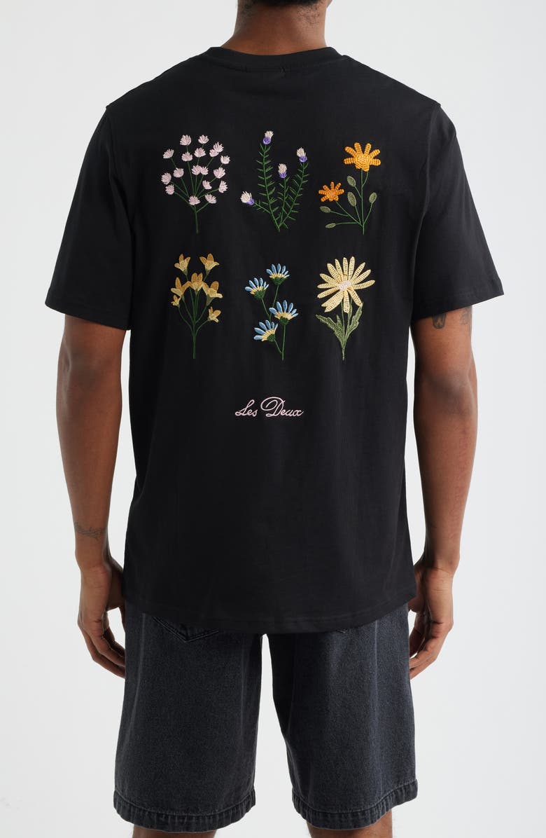 Les Deux Wild Flower Embroidered Organic Cotton T-Shirt, Alternate, color, Black