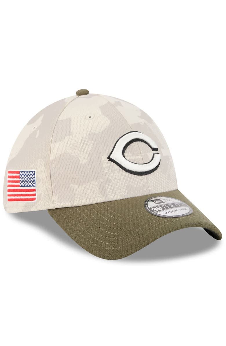 New Era Men's New Era Light Beige/Olive Cincinnati Reds 2025 Armed Forces Day 39THIRTY Flex Hat, Main, color, Light Beige