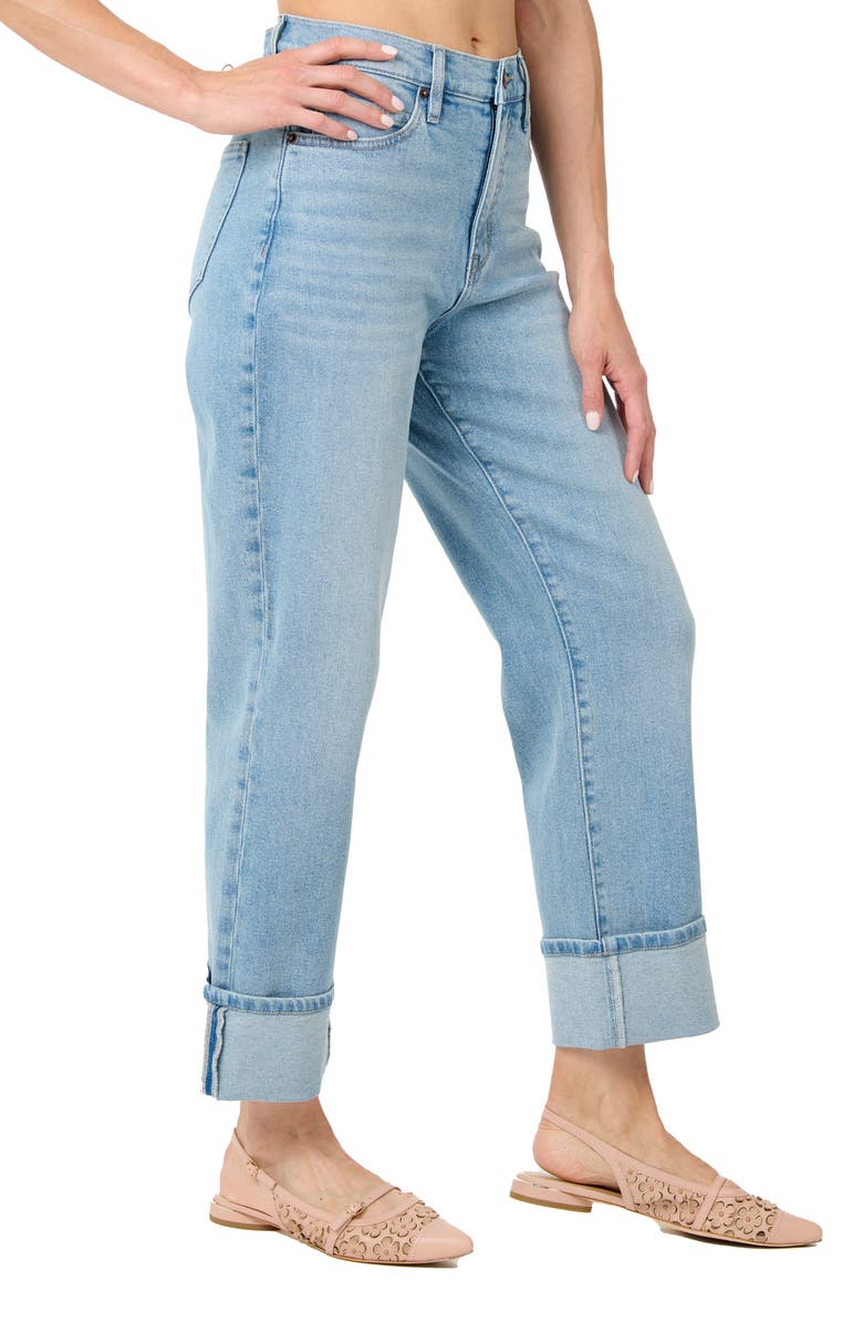 Nicole Miller High Waist Straight Leg Ankle Cuff Jeans, Alternate, color, Light Blue
