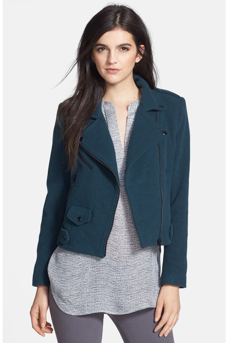 'Wes' Wool Blend Moto Jacket, Main, color, NOBLE GREEN