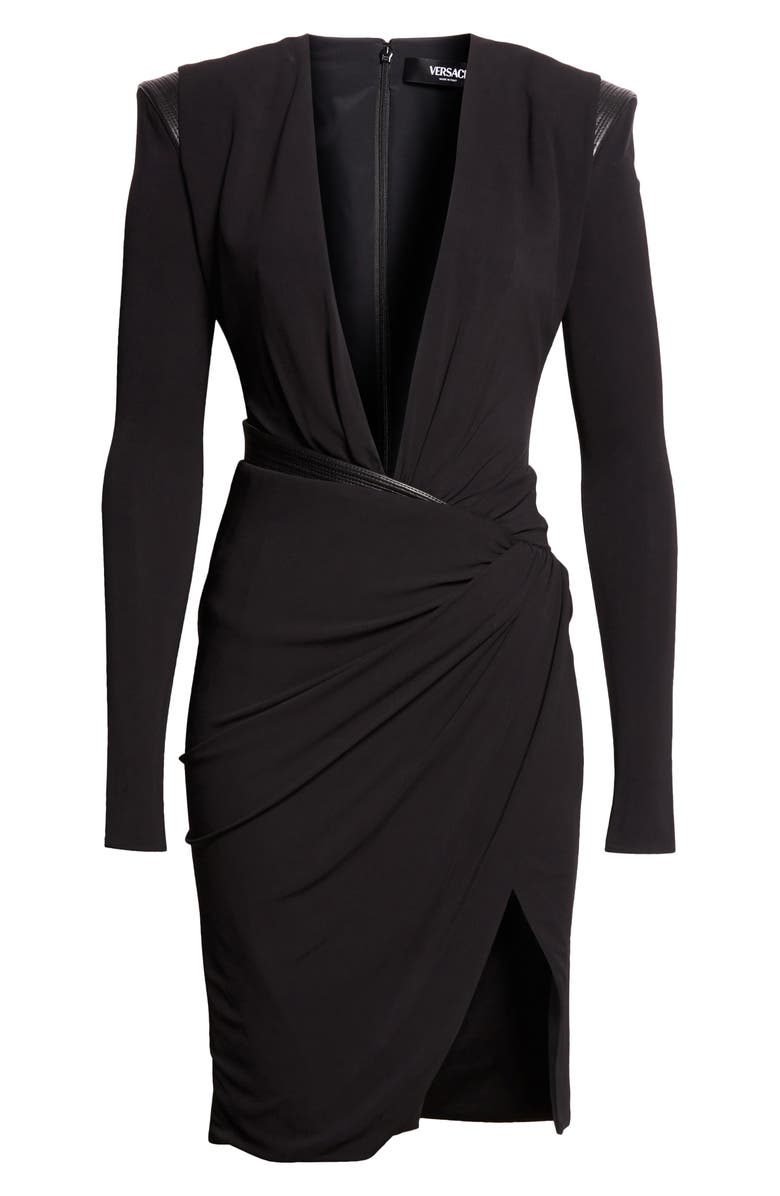 Versace Plunge Neck Long Sleeve Cocktail Dress, Alternate, color, Black