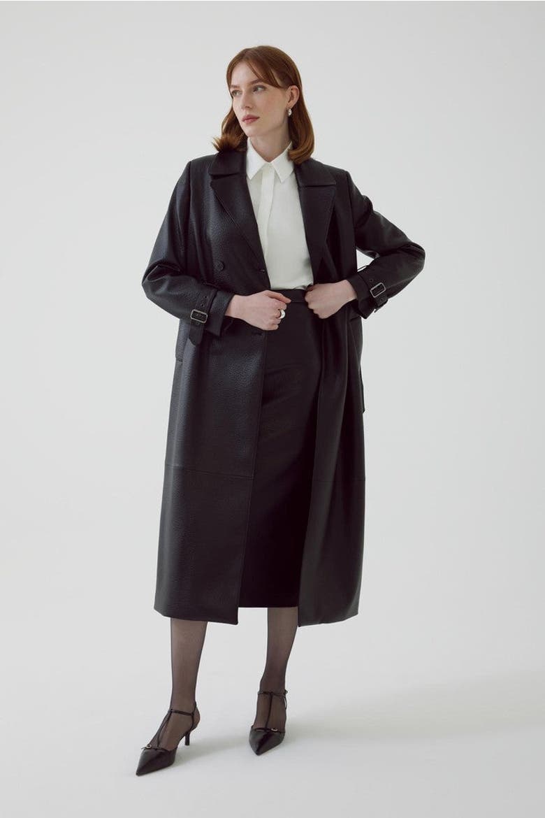 Alohi Leather Trenchcoat, Alternate, color, BLACK