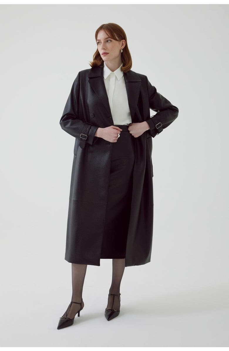 Exquise Alohi Leather Trenchcoat, Alternate, color, Black