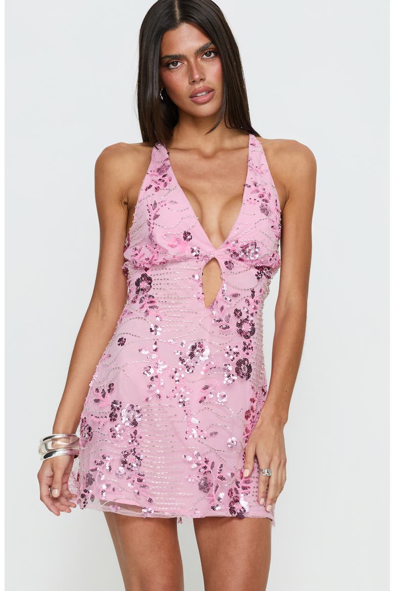Steffie Floral Beaded Strappy Minidress, Alternate, color, PINK