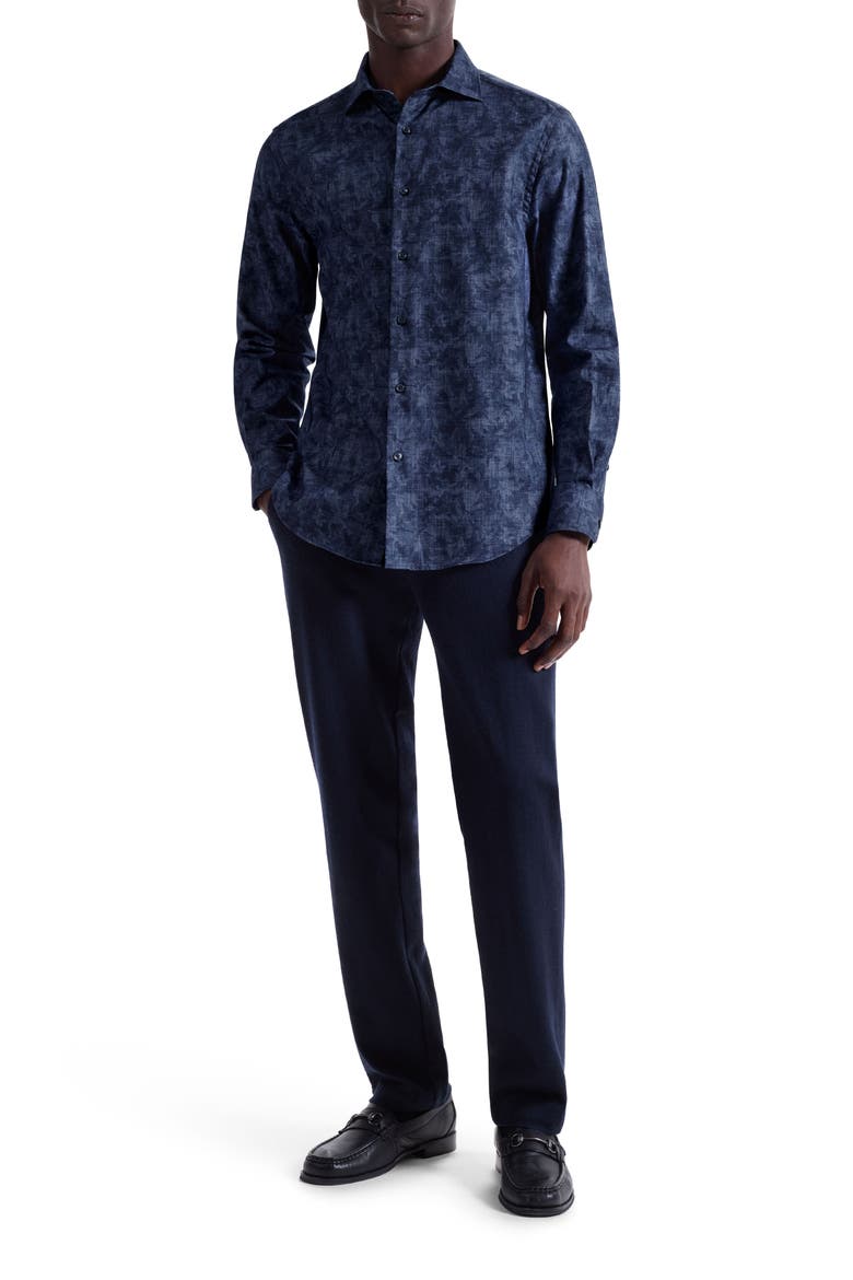 Axel Trim Fit Abstract Floral Cotton Button-Up Shirt, Alternate, color, NIGHT BLUE