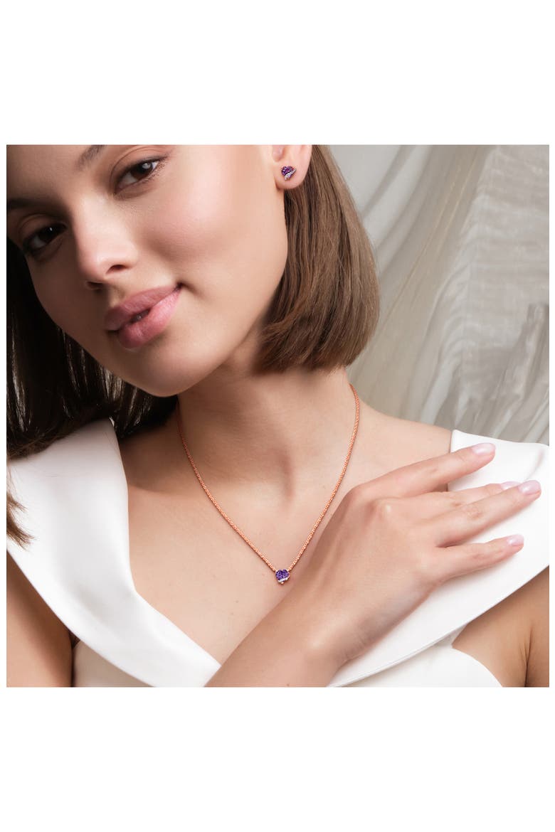Amethyst & Diamond Heart Pendant Necklace & Stud Earrings Set, Alternate, color, PURPLE