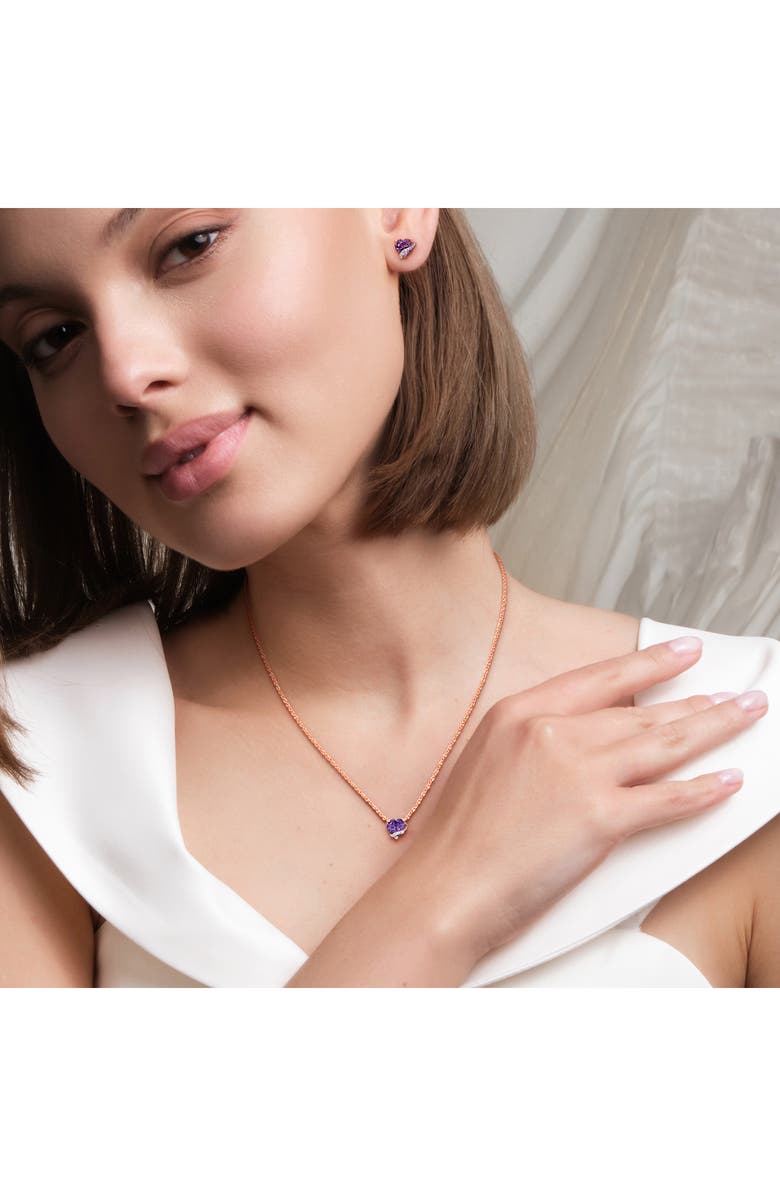DELMAR Amethyst & Diamond Heart Pendant Necklace & Stud Earrings Set, Alternate, color, 