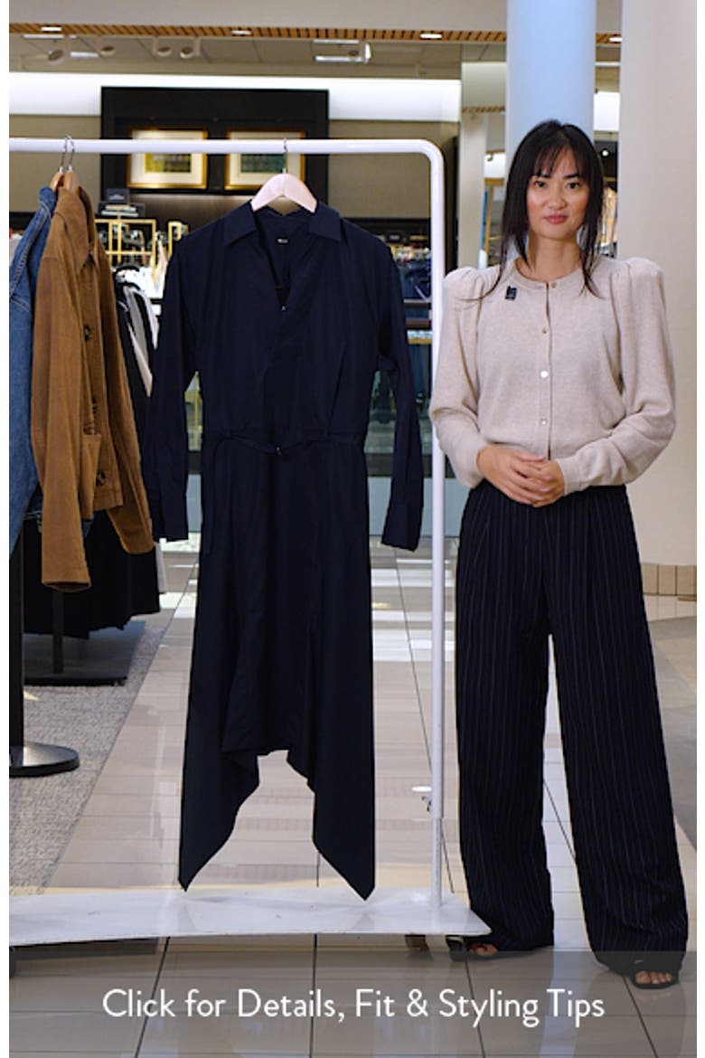 Doloh Long Sleeve Asymmetric Hem Cotton Midi Shirtdress video
