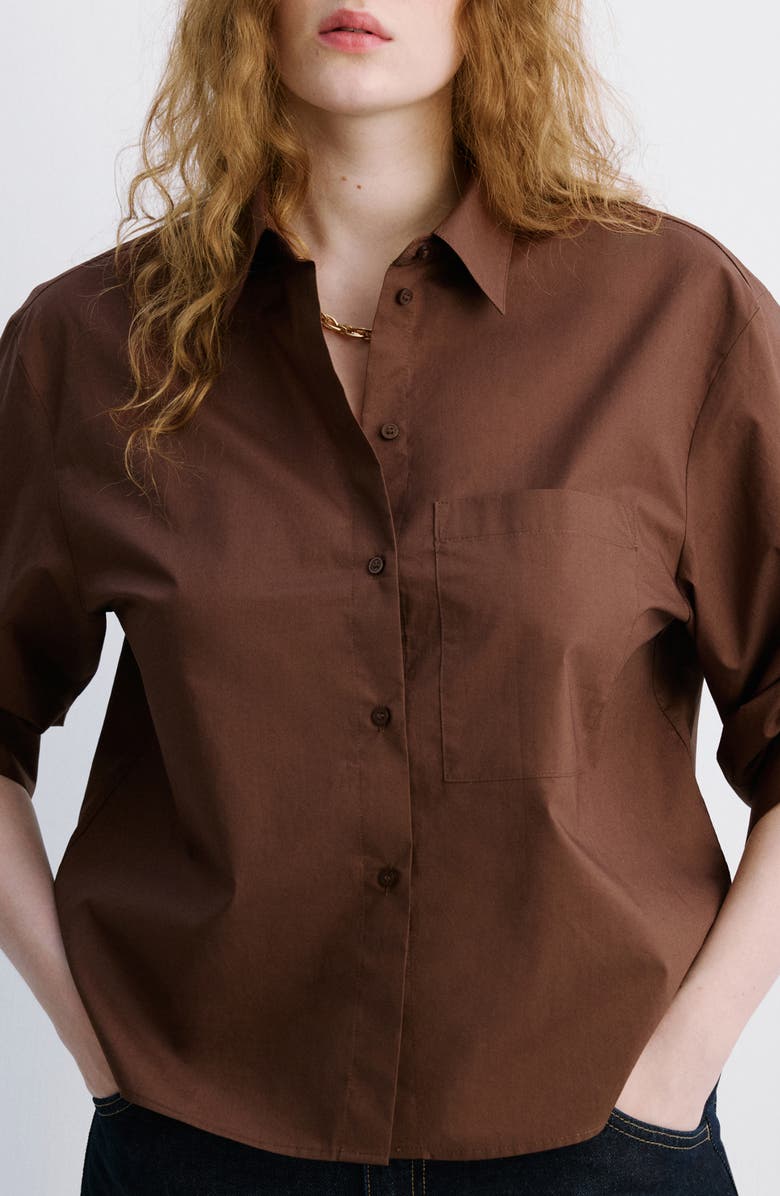 MANGO Stripe Cotton Button-Up Shirt, Alternate, color, Brown