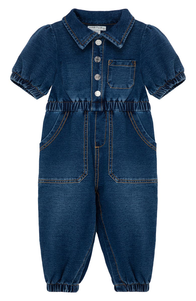 Habitual Kids Puff Sleeve Indigo Knit Jumpsuit, Main, color,
