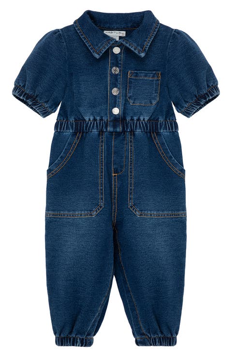 Puff Sleeve Indigo Knit Jumpsuit (Baby)