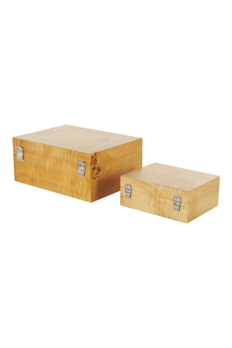 Wood Set of 2 Decorative Boxes, Alternate, color, BROWN