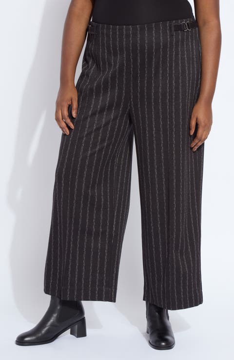 Isabel Pinstripe Pull-On Ankle Wide Leg Ponte Pants (Plus)