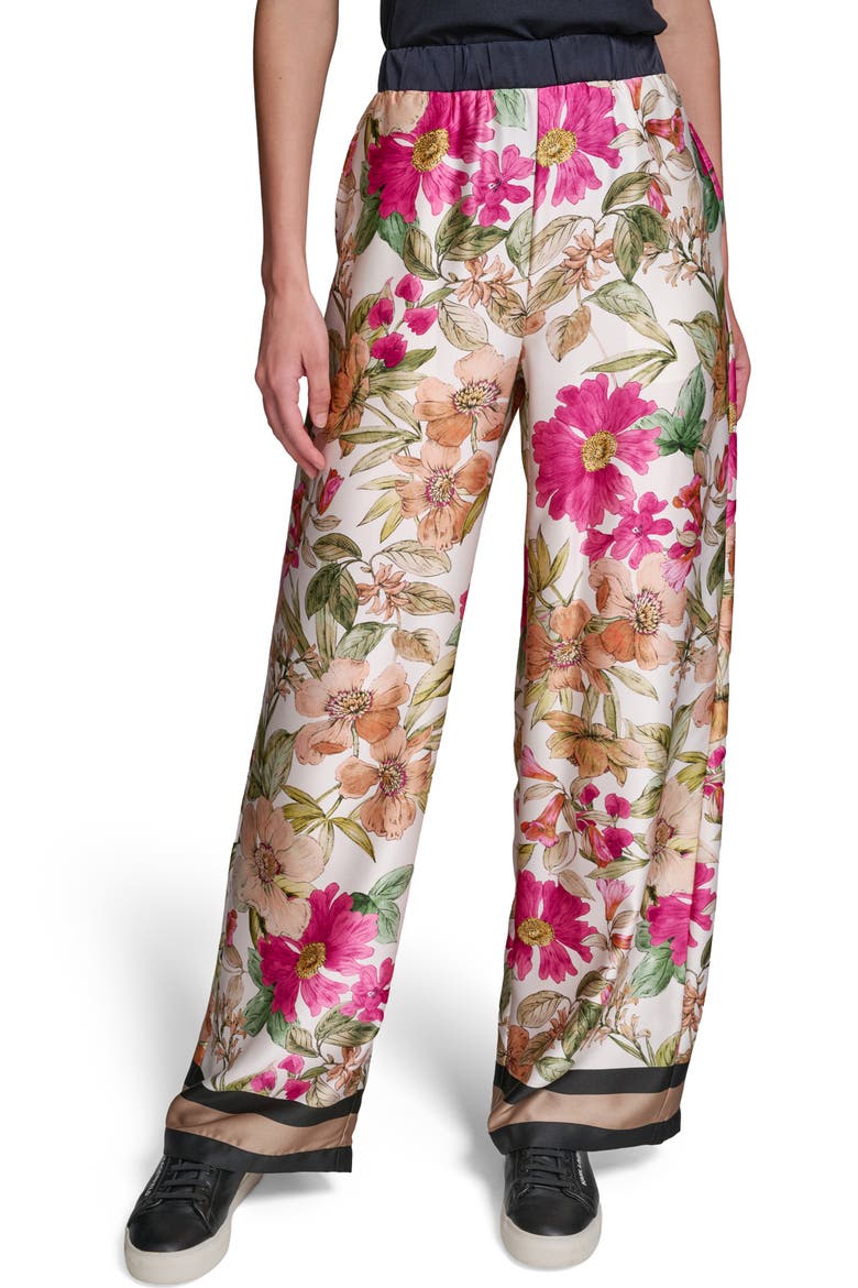 Floral Print Wide Leg Pants, Main, color, BISQUE/ LIGHT BLUSH COMBO