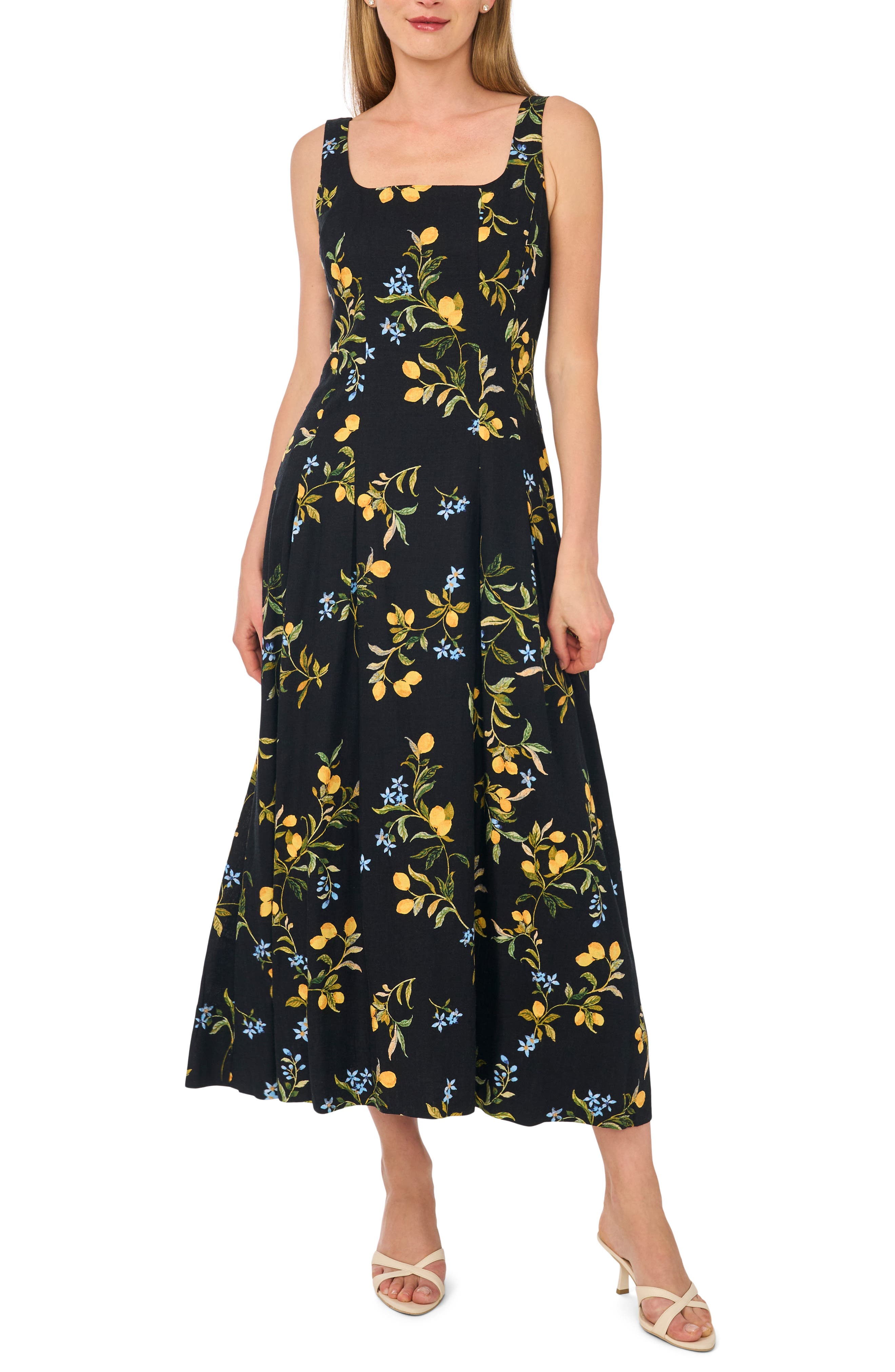 Ted Baker Lemon Print Sleeveless Pleated Midi Dress
