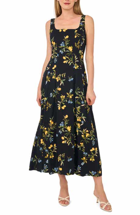 Ted Baker Lemon Print Sleeveless Pleated Midi Dress