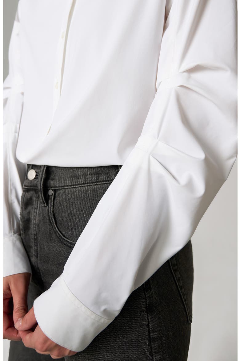 Pleated Sleeve Button-Up Shirt, Alternate, color, WHITE
