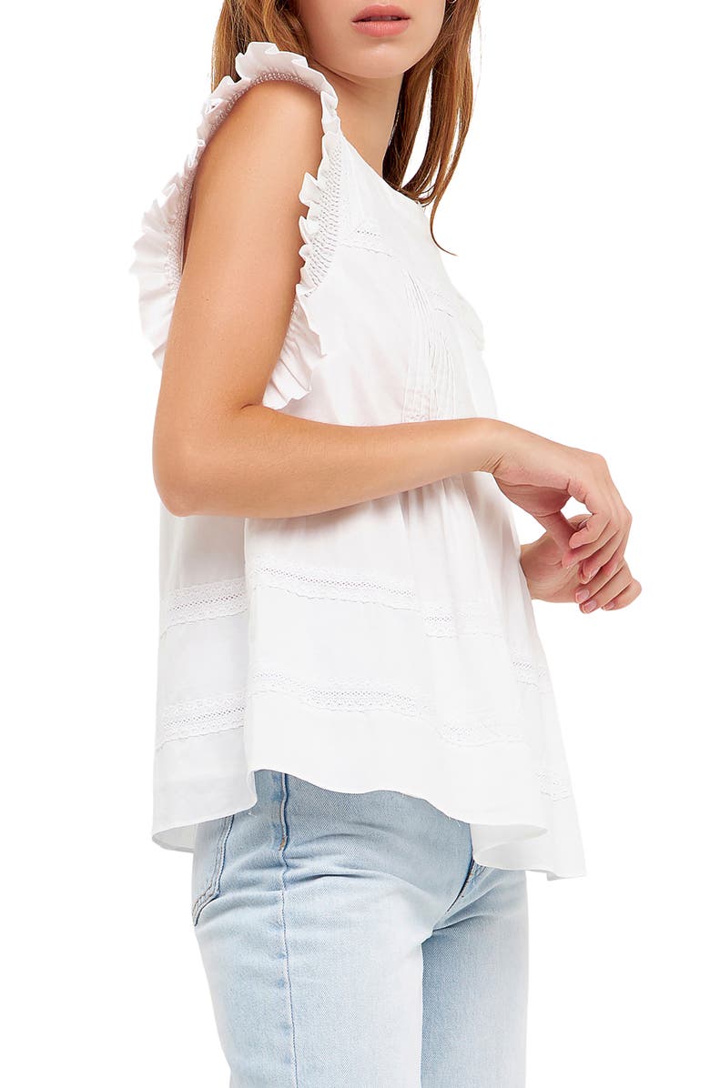 English Factory Ruffle Sleeve Cotton Poplin Top, Alternate, color,