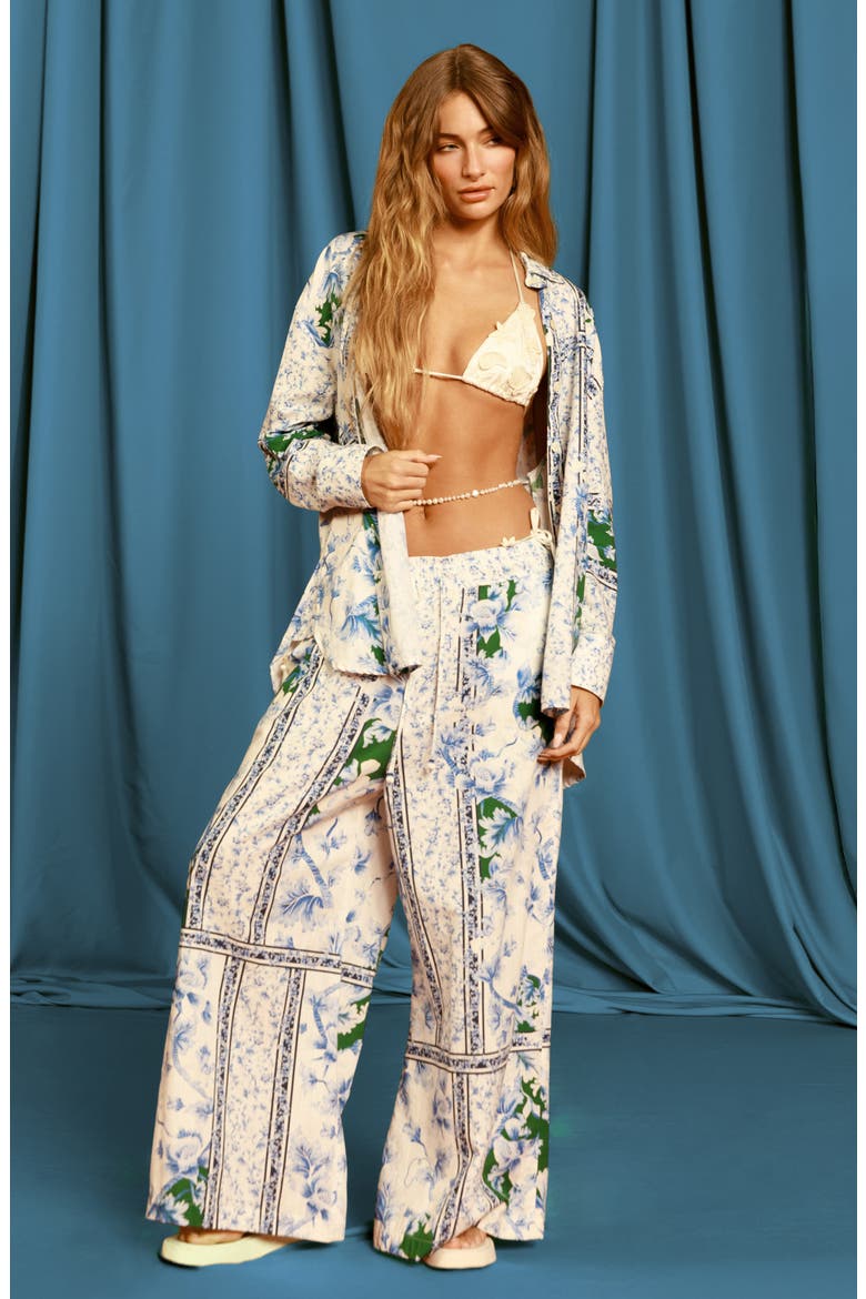 Nader Print Wide Leg Cover-Up Pants, Alternate, color, BLUE