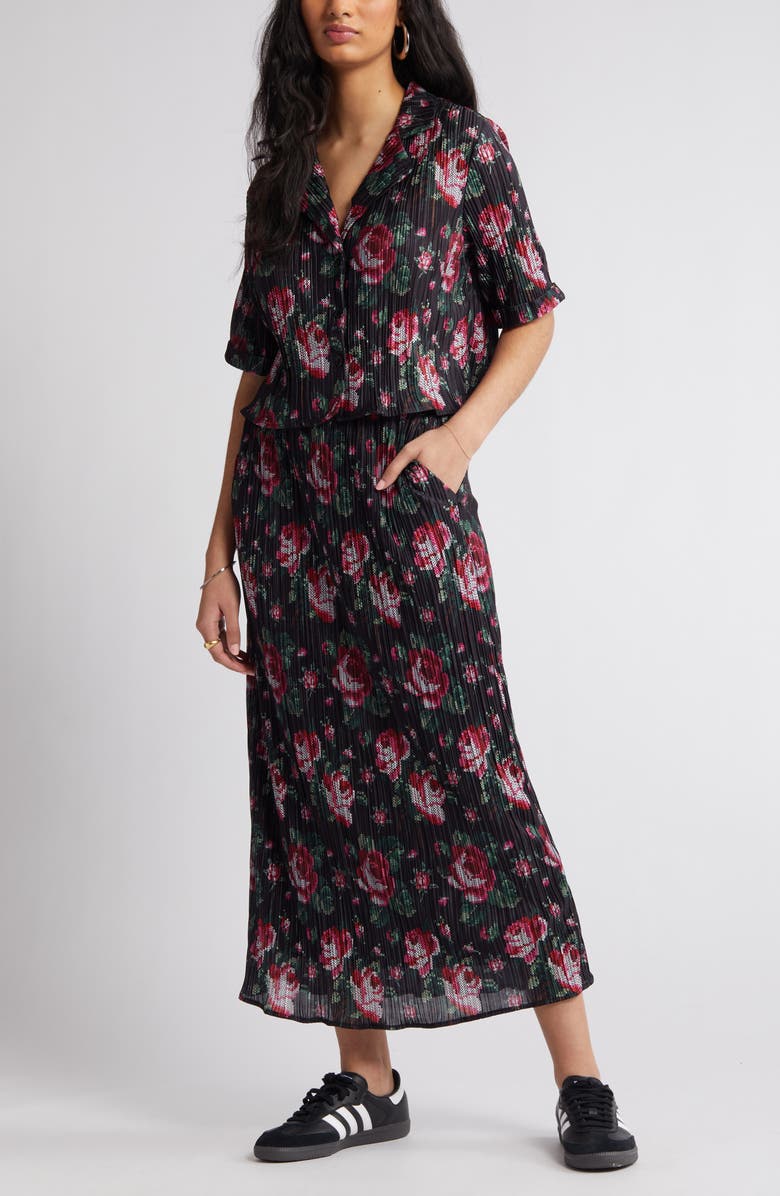 Dressed in Lala C'est La Vie Plissé Camp Shirt & Midi Skirt, Alternate, color, 