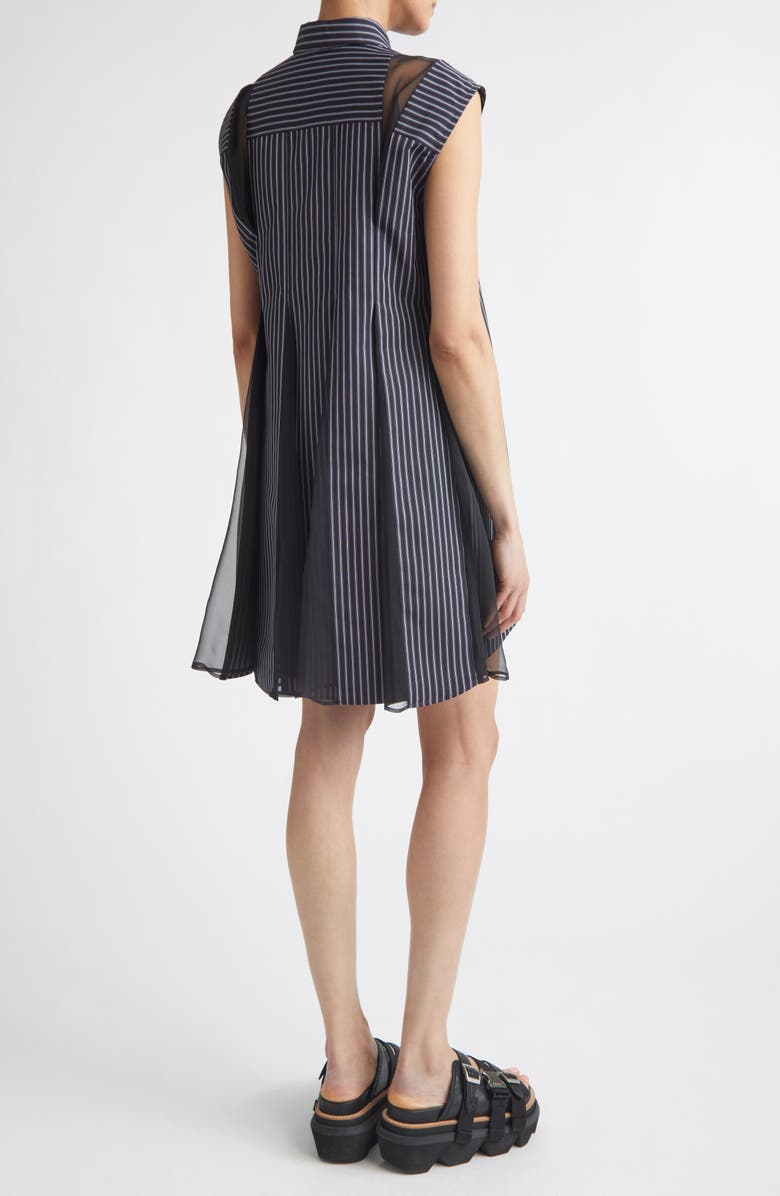 Sacai Stripe Cap Sleeve Poplin & Chiffon Shirtdress, Alternate, color, Navy Stripe