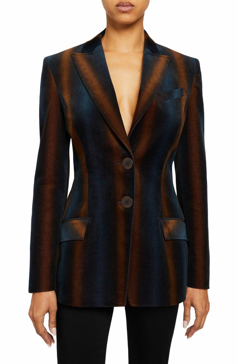Santorelli ENRICA Double Button Blazer in Ombre Striped Velvet, Main, color, 