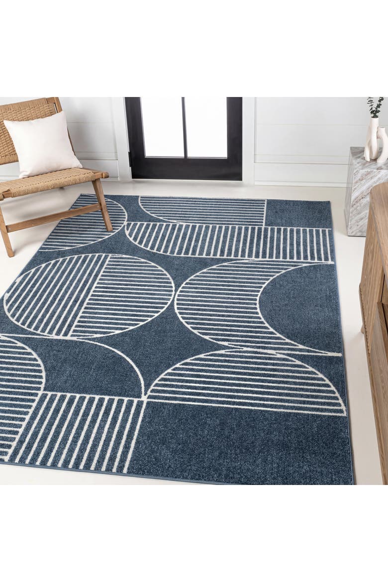 Nordby High-Low Geometric Arch Scandi Striped Indoor/Outdoor Area Rug, Alternate, color, Navy/Cream