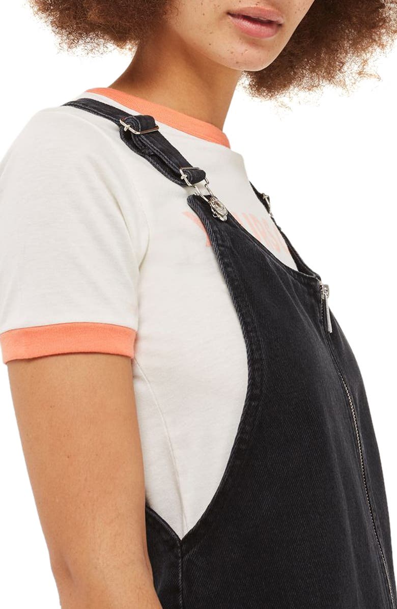 Topshop Denim Pinafore Dress, Alternate, color, 