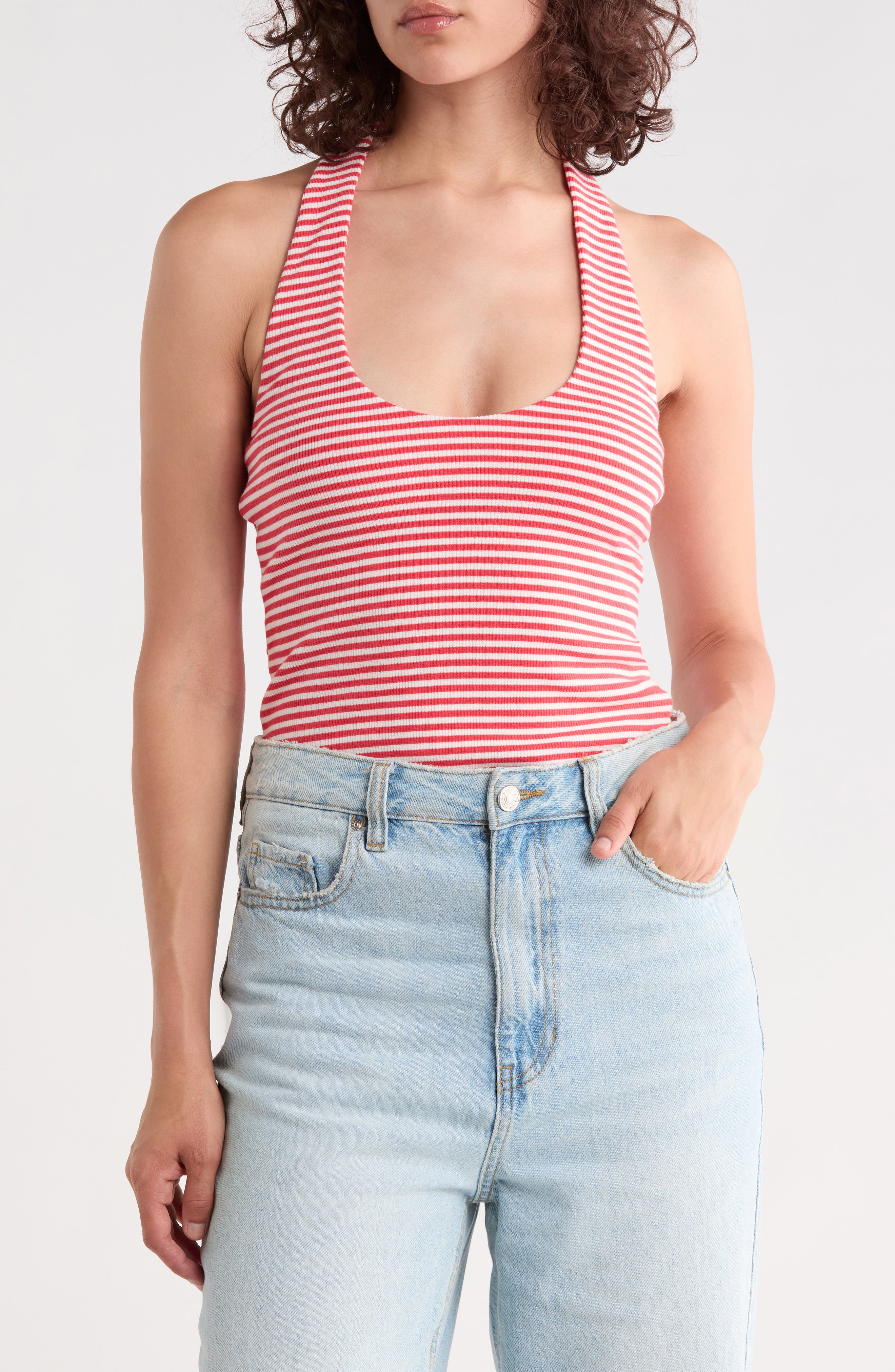 RED- IVORY STRIPE