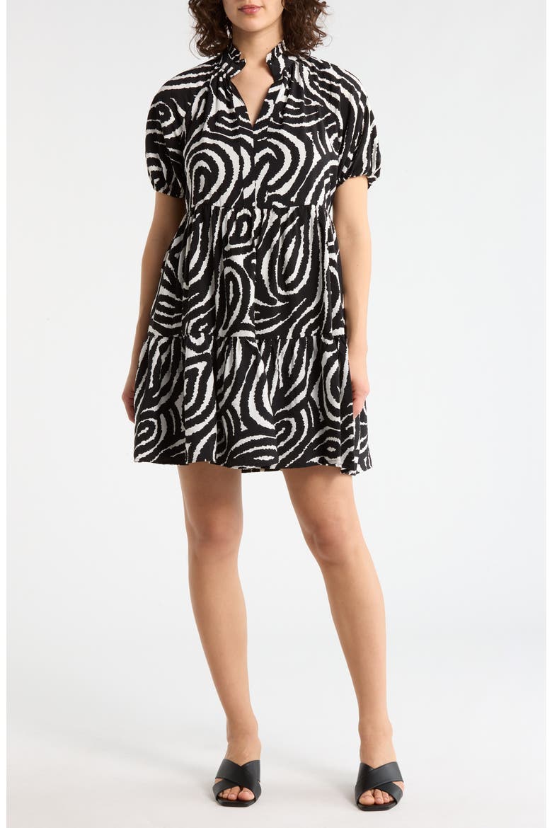 Puff Sleeve Slub Dress, Main, color, CREAM MULTI