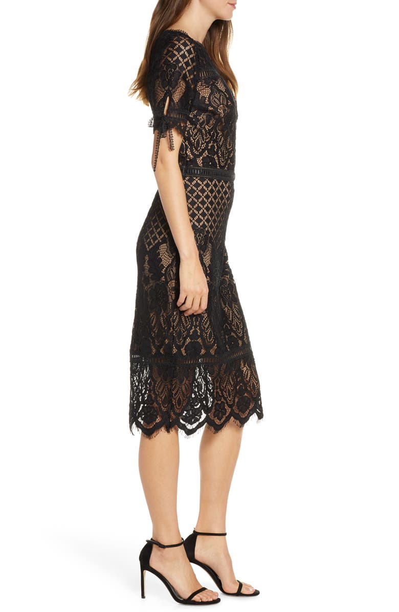 Tadashi Shoji Tie Sleeve Lace Cocktail Dress, Alternate, color, 