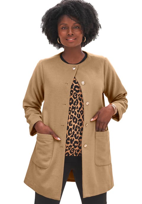Collarless Button Front Coat (Plus)