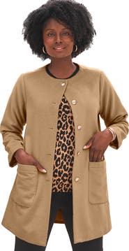 Jessica London Collarless Button Front Coat